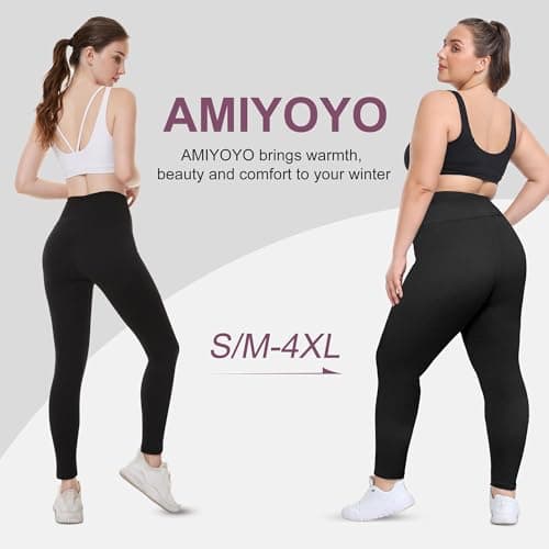 AMIYOYO Fleece Lined Leggings Women High Waisted Thermal Leggings Navy Blue — view 4