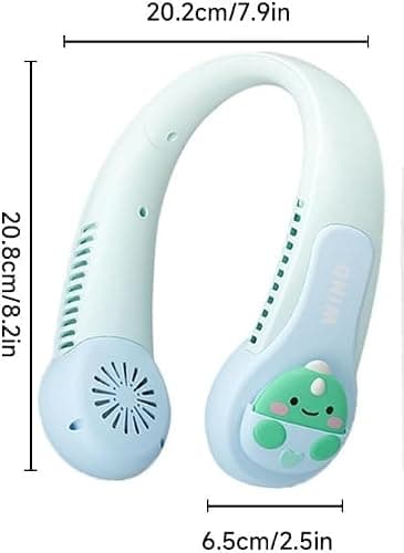 GINGER TECH Portable Neck Fan for Kids, 1800mAh Cartoon Bladeless Neck Fan for Girls, 3 Speed Adjustable, USB Rechargeable Wearable Neck Cooler for Kids Girls Students Outdoor Indoor (Blue) — view 2