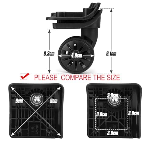 Volein 1 Pair Suitcase Wheels Replacement Luggage Wheels for Repairing Damaged Suitcase Compartment Wheels with 4 Screw Holes(V249) — view 2