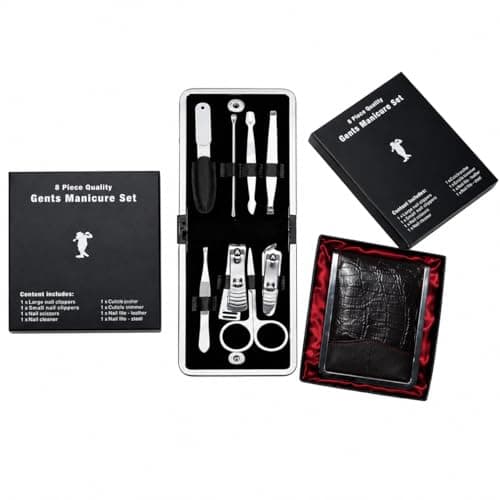 8 Piece Men's Manicure Set in Leather Travel Case – Complete Nail Care Grooming Kit with Clippers, Scissors & Tools – Portable Gift Set for Home & Travel (white)