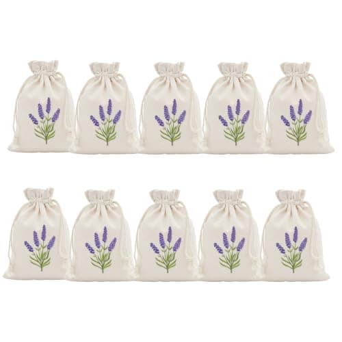 10 PCS Lavender Bags for Moths, lavender bags empty for Wardrobe Protection and Car Freshening,Drawstring Fabric Pouches for Aromatherapy and Jewellery Storage, Compact 10 x 15 cm Size