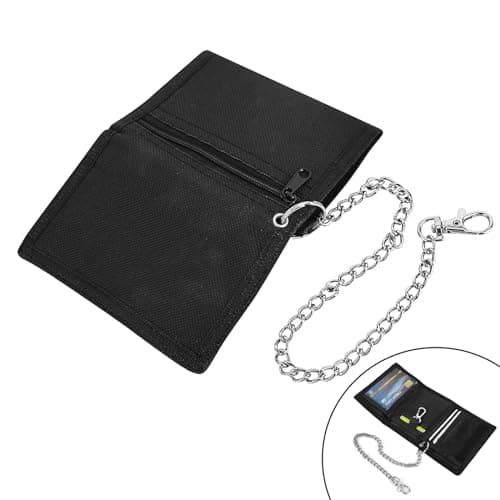 Slim Wallet, Men's Wallet with Chain Clip Zipper for Travel Sports, Black