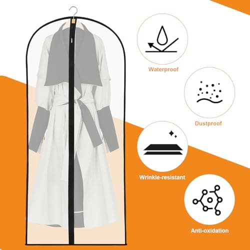 6 Pack Dress Bags Covers Long, 55in PEVA Garment Bags Suit Bags, Black Edge — view 3