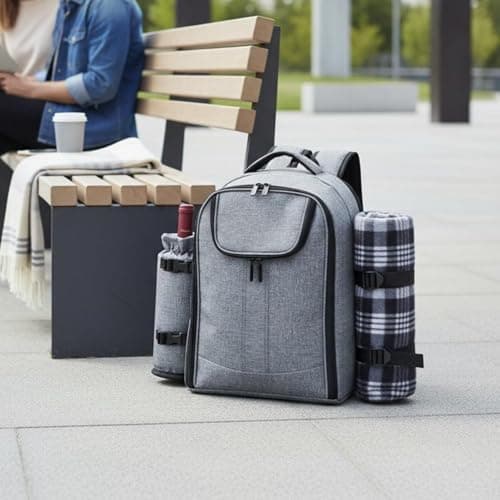 KiBcsLic 4 Person Picnic Set Backpack Two Shoulder Straps Picnic Backpack Complete Outdoor Gear for Camping, Travel — view 5
