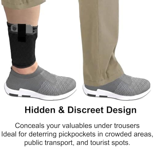 Concealed Ankle Security Pouch – Breathable Mesh Travel Wallet for Hidden Cash, Passport & Small Items – Invisible Leg Band for Flights, Hiking, Festivals, Sports, Running (L-XL, Black) — view 2