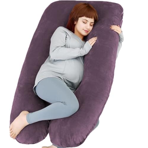 U Shaped Full Body Pregnancy Pillow with Removable Cover for Maternity Women,Pregnancy Pillows for Sleeping,Support for Back, Legs, Belly,55 Inch Pregnancy Pillow for Women (Cotton, Dark Purple)