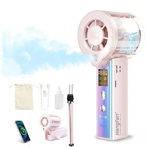 4-in-1 portable spray handheld fan,Extra-large battery USB rechargeable spray fan,Adjustable 1-100 Speed,mini fan,foldable personal fan,LED display,for Travel/makeup/Outdoor/Camping/concert(Pink)