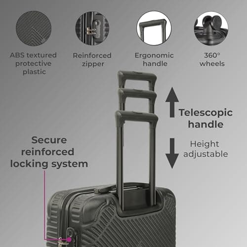 Neo 3 Piece Hard Shell Luggage Suitcase Set ABS Expandable Handle Lightweight Durable Trolley Travel with 360 Spinner Wheels Inbuilt Lock 20" 24" 28" (Black) — view 4