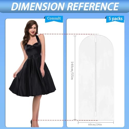 Garment Bags, pack of 5, 60 cm x 140 cm, translucent PEVA Dress bags with zippers, durable Clothes Covers, Reusable Garment Bags for Suits, Dresses, Coats — view 3