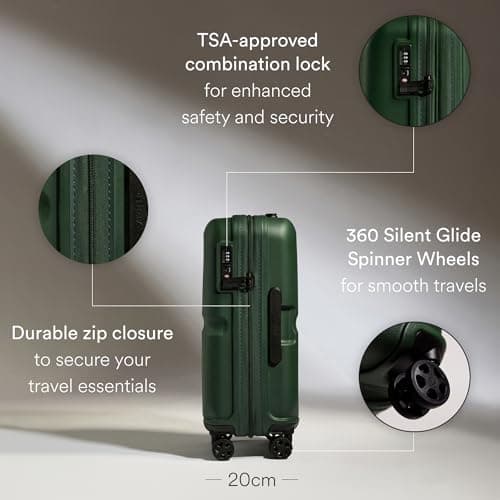 ANTLER Single Stripe Hard Shell Cabin Suitcase with Laundry Bag - 55x40x20cm 39L, Lightweight, 4 Spinner Wheels, TSA Lock, Green — view 3