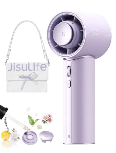 JISULIFE Handheld Fan, PU Leather Design, 30H Cooling, Aroma Diffuser