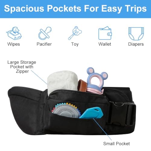 HOTUT Hip Stool and Hip Seat for Babies, Ergonomic Baby Carrier with 3D Abdominal Support, 30° Tilt, Lightweight and Adjustable, for 0-36 Months — view 3