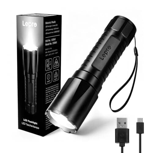 Lepro Camping Torch Rechargeable, Plastic Lightweight Flashlight Easy Carry