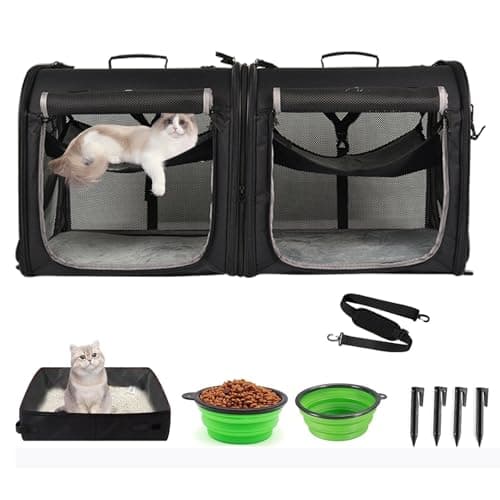 Wakytu Foldable Cat Carrier 89x35x43cm for 2 Cats, 2 in 1 Pet Carrier and Car Seat Secure and Ventilated for Car Travel Vet Suitable for Small Dogs and Cats
