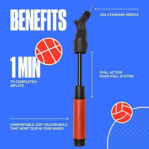 SPORTBIT Ball Pump for Sports Balls - Push & Pull Inflating System - Hand Pump for All Exercise Balls - Volleyball Pump, Basketball Inflator, Football & Soccer Ball Air Pump - Goes with 5 Needles Set — view 3
