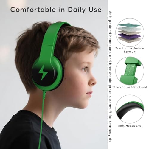 Candy Bila Wired Over-Ear Kids Headphones for School, Black to Green — view 6