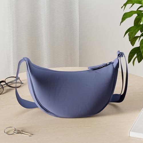 DKIIL NOIYB Crescent Bag for Women Men, Nylon Crescent Bags Hobos Crossbody Bag Portable Crescent Purse with Adjustable Strap Solid Color Chest Bag Shoulder Bag Fanny Packs, A12-navy Blue, 31cm — view 3