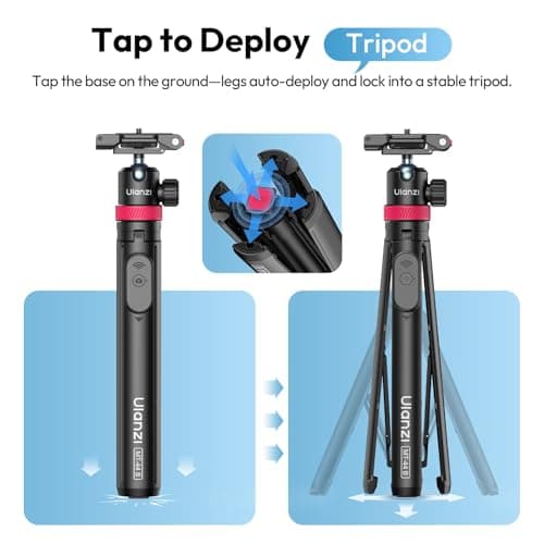 ULANZI MT-44 B [ 2026 UPGRADED] Auto Open Phone Tripod 59'', Four-Leg Stand with Dual Camera Set up, 360° Ball Head Cold Shoe 1/4" Thread, Selfie Stick Bluetooth for DSLR Action Cameras iPhone Samsung — view 2