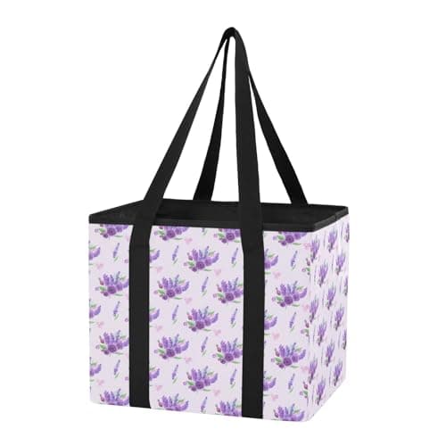 Grckit Car Trunk Organizer Purple Lavender Heavy Duty Collapsible Storage Tote Bag with Reinforced Handles for Shopping Travel Picnic