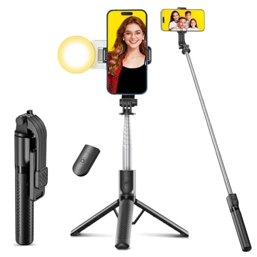 POWOMAO Selfie Stick Tripod with Fill Light,125cm Telescopic Phone Tripod