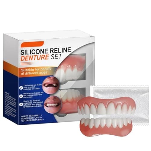 Soft Adjustable Silicone Dentures Teeth Top and Bottom, False Teeth Set Full Dentures, Comfortable Reline Denture Kit, Natural-Looking Functional Temporary Tooth Filling Repair, Functional Dentures