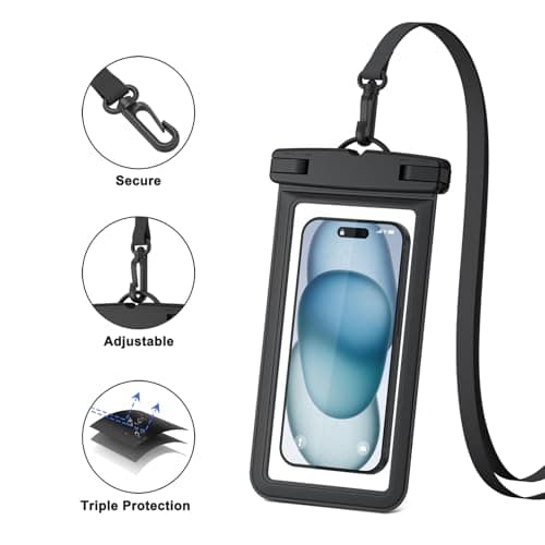 Yisica Universal Waterproof Phone Pouch Case Dry Bag for iPhone 15 14 13 Pro Max Mini 12 11 Pro Max XR XS X 8 7 6S Plus, Galaxy S24 S23 S22 S21 Note Pixel up to 7" Black — view 2