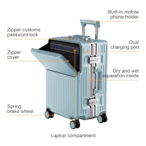 AIWEINY Suitcase Carry-on Luggage Spring-Summer Travel Airline Approved with TSA Lock 360° Wheel PC Hard Shell and Aluminum Frame Pressure-Resistant (Upgraded Blue 20) — view 2