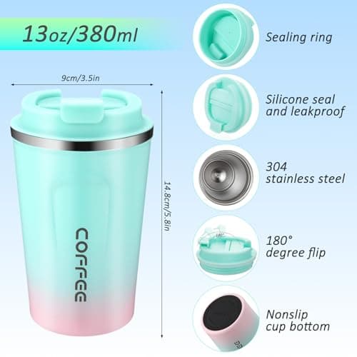 Honeydak 5 Pack Travel Coffee Mugs 12oz Insulated Coffee Cup with Lid Stainless Steel Vacuum Gradient Colorful Tumbler Reusable Leakproof Travel Cups for Hot & Cold Drinks — view 2