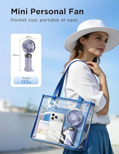 Pyltor Handheld Fans, Mini Fan 3000mAh Type-c Rechargeable,90° Fold Cooling Portable Handheld Electric Fan,Led Digital Display Fans,for Travel, Outdoor, Home, Office, School, Camping (Purple) — view 6