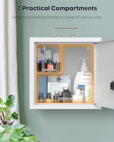 Uniclife Wall Mount Medicine Cabinet with Combination Lock & Handle Locking First Aid Lockable Medical Safe Storage Box Medium Medicine Organizer Secure Steel Wall Cabinet Metal Storage Box — view 6