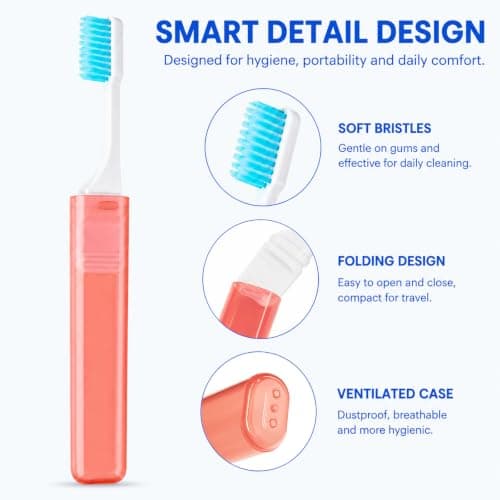 4-Piece Travel Toothbrush Set, Portable Folding Toothbrush, Lightweight Soft Tooth Brush for Adults & Children, Camping, Office, School — view 4