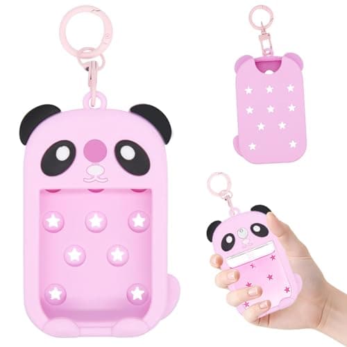Silicone Case for Touchland Hand Sanitizer Spray with Keychain, Adorable Panda Hand Sanitizer Spray Cover for Power Mist & Glow Mist 1 FL Oz/30ML Bottle, Cute Pink Protector Sleeve for Travel