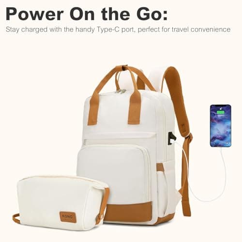 Kono 20 Inch Cabin Luggage Set with Backpack Toiletry Bag (Cream/Brown) — view 5