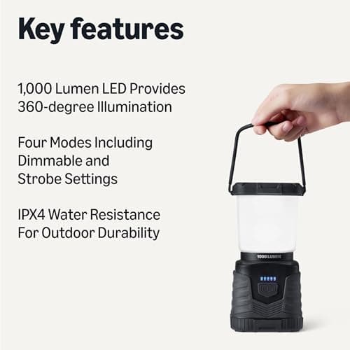 Amazon Basics LED Camping Lantern with 4 Light Modes - 1000 Lumen Portable Outdoor Light with 360° Illumination - Water Resistant Emergency Lantern - Batteries Not Included - Black — view 2