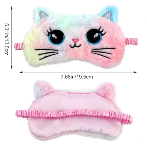 2 Pack Sleeping Eye Mask Soft Plush Eye Mask Cute Animal Sleeping Eye Shade Night Eyeshade Cover for Girls Boys Travel Nap Party Supplies (Colorful, Cat Style) — view 2