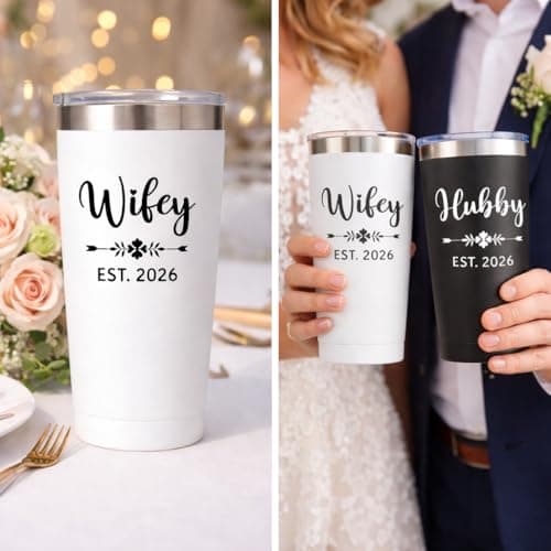 Mr and Mrs 2026 Tumbler Set of 2 - Wifey and Hubby EST 2026 Wedding Gifts for Couples - 20oz Vacuum Insulated Stainless Steel Travel Mug for Bride and Groom - Engagement, Anniversary, Honeymoon Gift — view 5