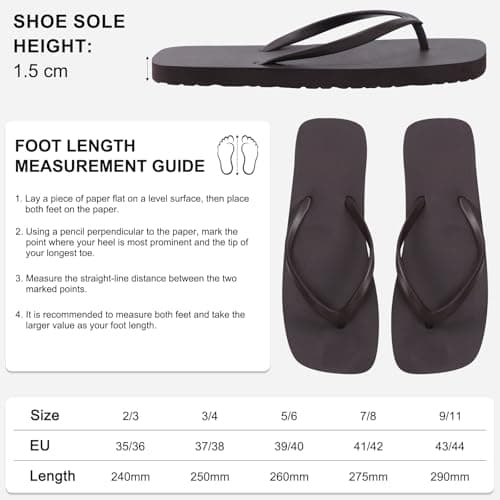 BBXWANG Unisex Flip Flops for Women Men Square Rubber Slip-Resistan Flip Flops Sandals for Shower Beach Pools (Brown, Adult, Women, 7, Numeric Range, UK Footwear Size System, 8, Medium) — view 5