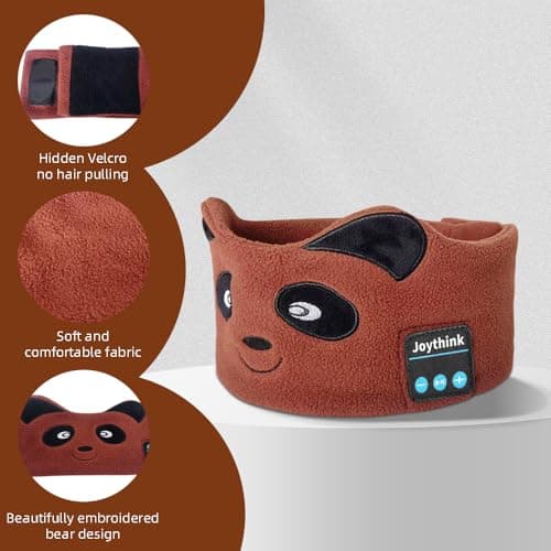 Joythink Kids Bluetooth Headband Headphones Sleep Mask Wireless Earphones Built in Thin Speaker Kids Adjustable Sports Headset for Girls Boys Children Baby Toddler Airplane Travel Study Brown — view 3