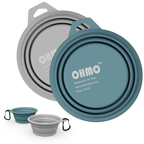 OHMO Collapsible Dog Water Bowl for Travel, 2pcs, 400ml, Light Blue&Grey