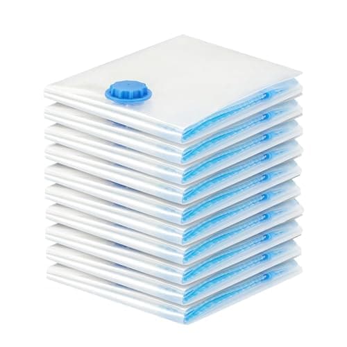 Wenrecu Vacuum Storage Bags 50x60cm 10 Pack Medium Space Saver Compression, Airtight Double Zipper, Reusable Waterproof, Wardrobe Clothes Storage, Medium Items Organiser