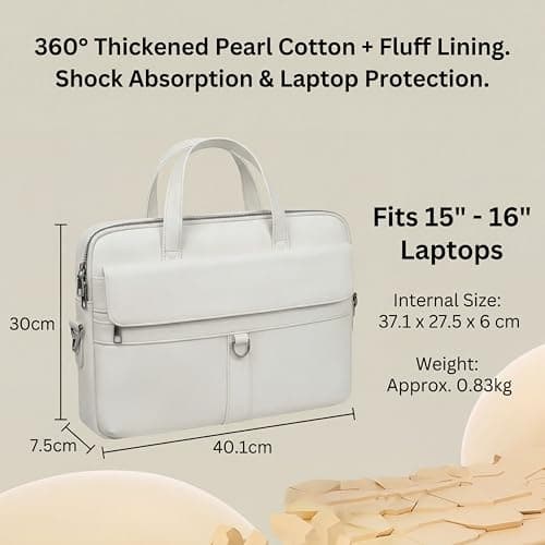seyfocnia Laptop Bag, 15.6 Inch Briefcase, PU Leather Messenger Bag for Women Water Resistant Business Travel, Work Computer Bag Satchel Handbag, White — view 6