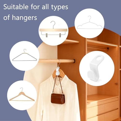60Pcs Clothes Hanger Connector Hooks, Multi-layer Stackable Hangers Space Savers Hooks, Drop Connecting Hanger Hook, Cascading Clothes-Hook for Wardrobe Clothes-Organiser(COLOR:White) — view 6