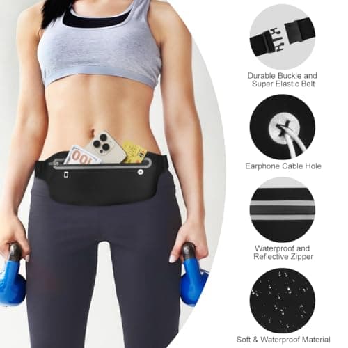 AOOSU Running Belt, Bum Bag Lightweight and Waterproof Travel Money Belt Adjustable Workout Fanny Pack, Sports Fanny Bags with Reflective Strips for Women Men for Gym, Riding, Jogging, Climbing — view 4