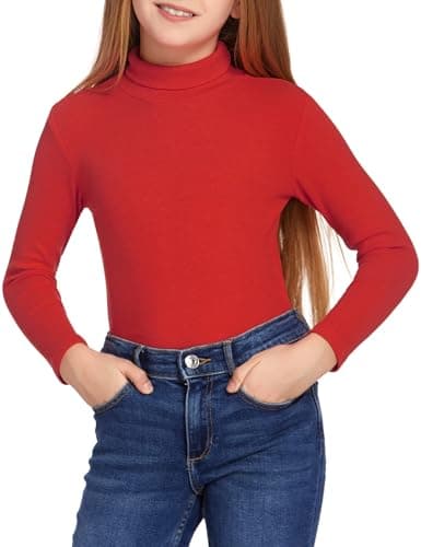 Arshiner Girls Ribbed Turtleneck Long Sleeve Top Red