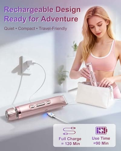 Bikini Trimmer Women with LED Light, Facail Hair Remover for Women,2-in-1 Intimate Lady Shavers for Women Pubic Hair & Face, Waterproof Rechargeable Trimmer with Travel Bag — view 6