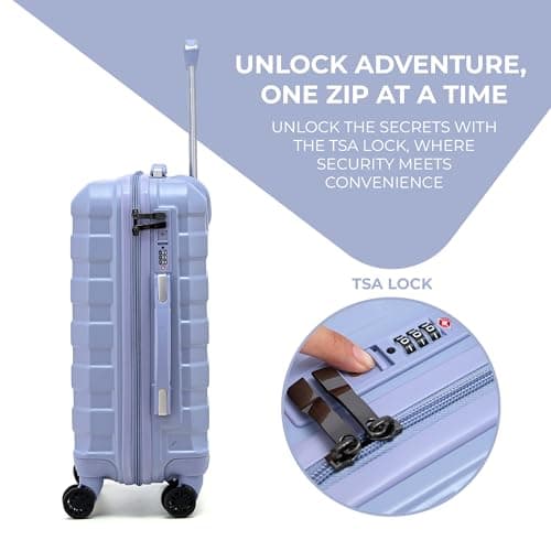 CMY Hard Shell PC Carry on Cabin Approved 20'' Lightweight Suitcase Luggage Trolley with 4 Spinner Wheels TSA Combination Lock Suitcase Approved by Over 100+ Airlines (Purple) — view 2