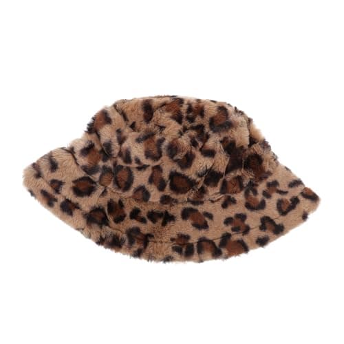 Abaodam Plush Warm Bucket Hat for Women, Leopard Print Fisherman Cap, Medium Size 56-58cm, Autumn Winter Travel Accessory Brown — view 6