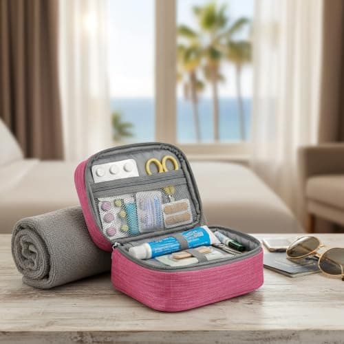 Hopzab Portable Mini Medical Bag Small First Aid Kit Compact Emergency Pouch Travel Medication Organizer Multifunctional Empty Bag for Home Office Car Camping Hiking Outdoor Use(Red) — view 5
