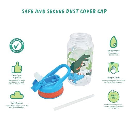 Polar Gear 430ml Kids Bottle with Easy Open Flip Cap - BPA Free, Spill-Proof Soft Spout, Secure Screw Cap Closure, Suitable for Ages 48 Months and Up - Dinosaur, Blue — view 5