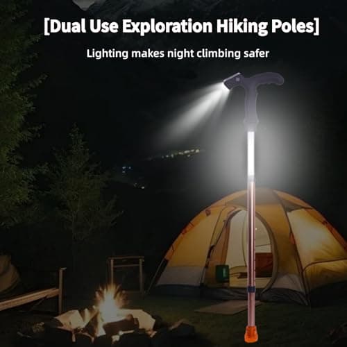 JT-HLM Luminous Trekking Pole, Height Adjustable Walking Sticks for Women and Men, Walking Stick with LED Light for Night Climb, Recharged Glowing Travel Trekking Pole IP67 Waterproof Hiking Poles — view 2